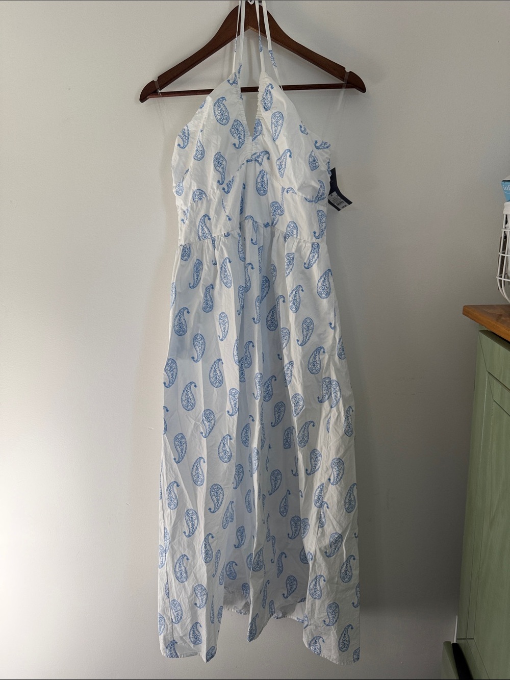 Universal Thread White Maxi Dress with Light Blue Paisley Halter
